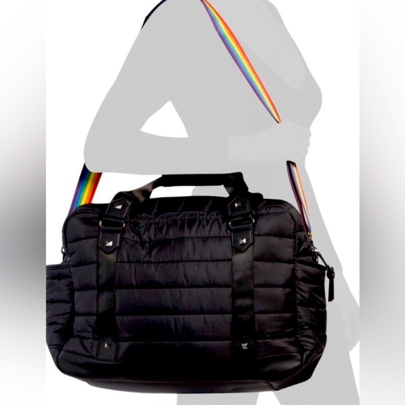 Cynthia Rowley Quilted Channel Duffel With Striped Handles And Strap - Picture 1 of 9